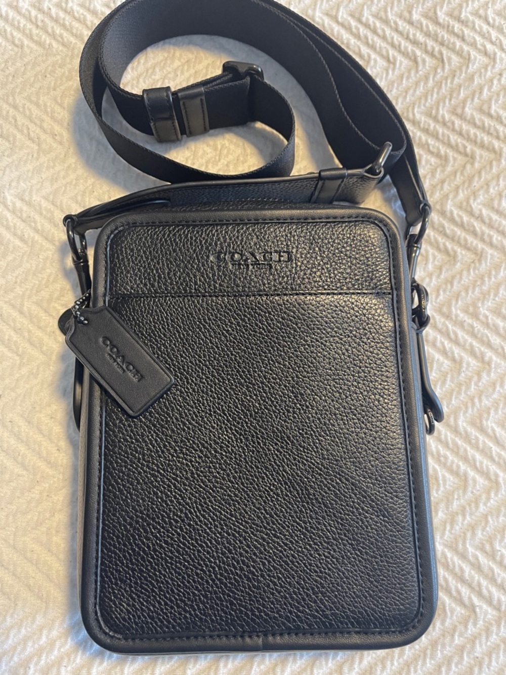 COACH Black Pebbled Leather Messenger Crossbody
